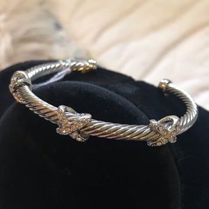 Silver Plated Bracelet Bangle with CZ Pave X